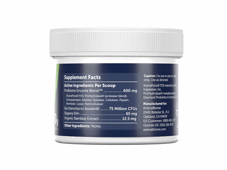 Supplement Fact  on the jar label of AnimalBiome's Daily Digest Enzyme Blend for Cat & Dogs