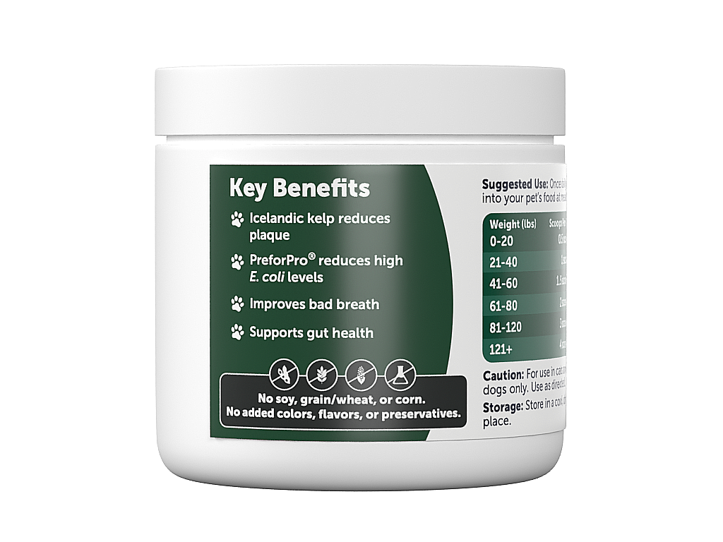 jar of AnimalBiome Oral Cleanse. Back side view.