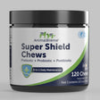 Jar of AnimalBiome Super Shield Chew, a prebiotic + probiotic+ postbiotic chew, on a grey background