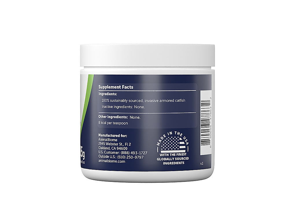 Right side of a jar of AnimalBiome's Fish Bits on a white background