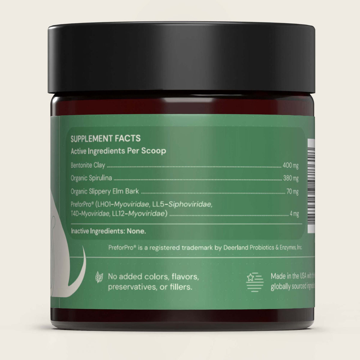 Jar of Animal Biome Gut Defend with label showing Supplement Facts