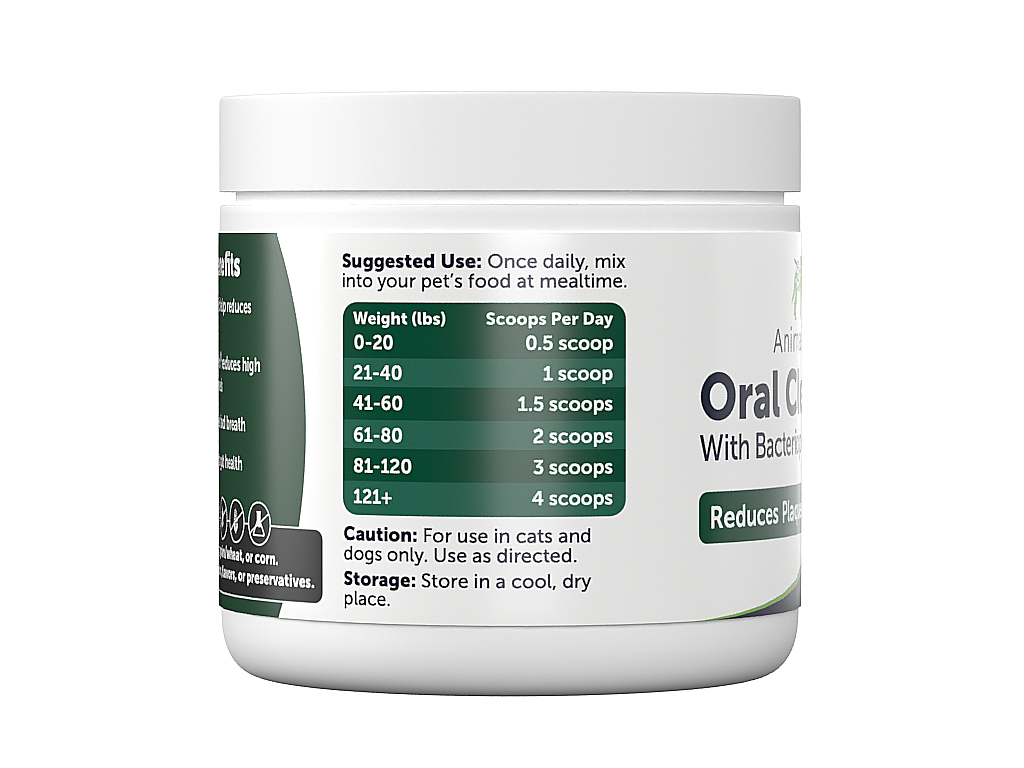 jar of AnimalBiome Oral Cleanse. Left side view. 