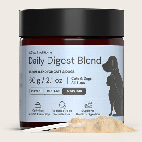 Jar of Animal Biome Daily Digest Blend for cats and dogs on a light background