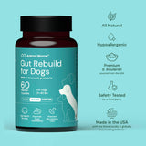 Bottle of Animal Biome Gut Rebuild for Dogs on a light blue background