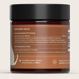 Animal Biome Mushroom Biome Blend jar with label showing supplement facts on a beige background