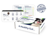 DoggyBiome Gut Microbiome Health Test box with screenshots of digital report and a "Recommended by Veterinarians" stamp